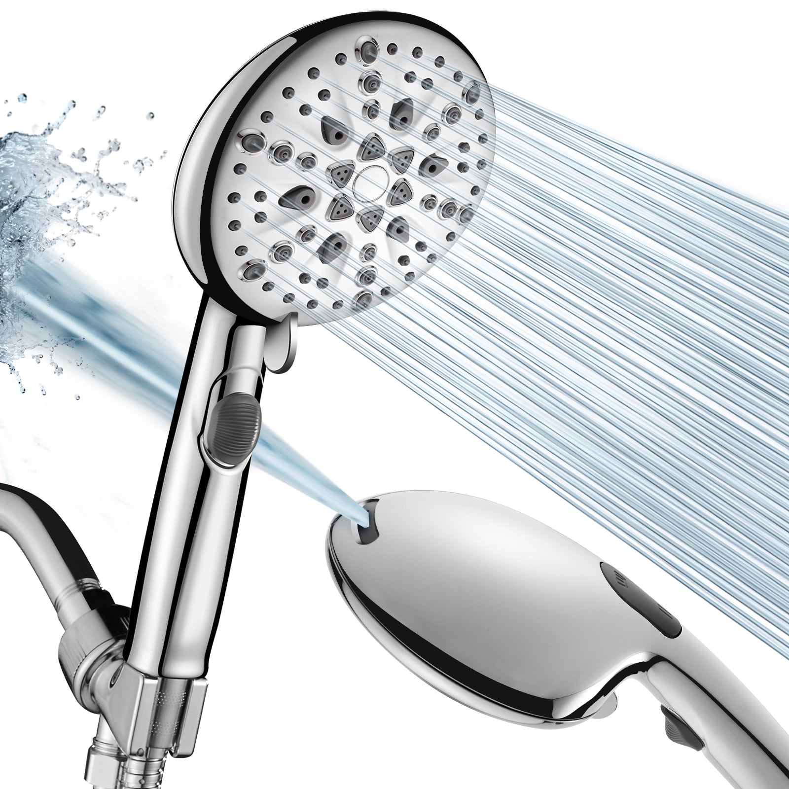 High Pressure 5.12 in. 9-Spray Patterns Wall Mount Handheld Shower Head with Bult-in Power Wash 1.8 GPM in Chrome