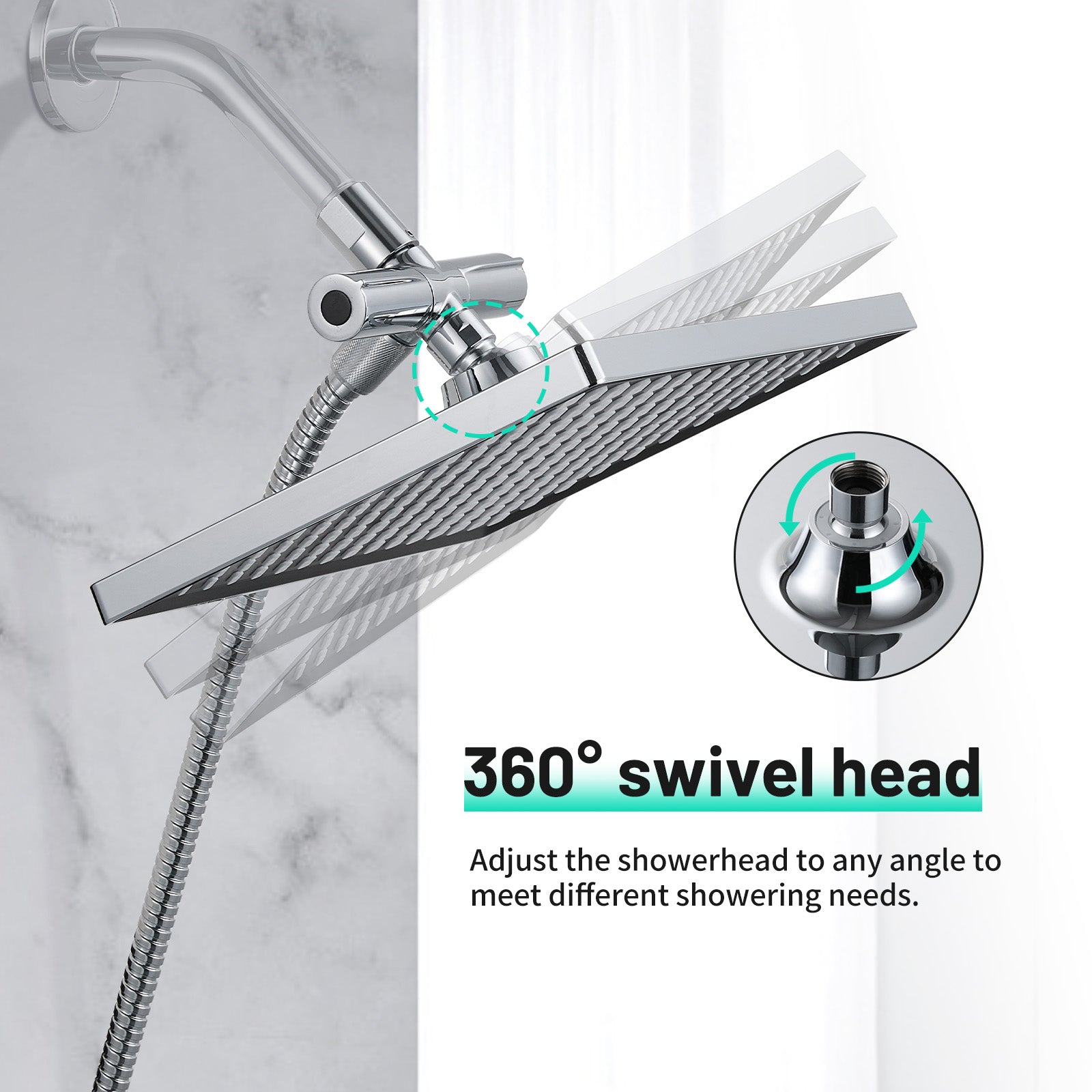 Rainfall Shower Head Combo 6-Spray 12 in. Wall Mount Dual Shower Heads and Handheld Shower Head with 1.8 GPM in Chrome