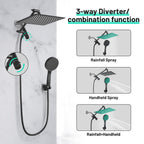 Rainfall Shower Head Combo 5-Spray 8 in. Wall Mount Dual Shower Heads and Handheld Shower Head with 1.8 GPM in Black