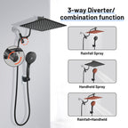 Rainfall Shower Head Combo 12-Spray 12 in. Wall Mount Dual Shower Heads and Handheld Shower Head with 1.8 GPM in Black