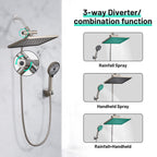 Rainfall Shower Head Combo 6-Spray 12 in. Wall Mount Dual Shower Heads and Handheld Head with 1.8 GPM in Brushed Nickel
