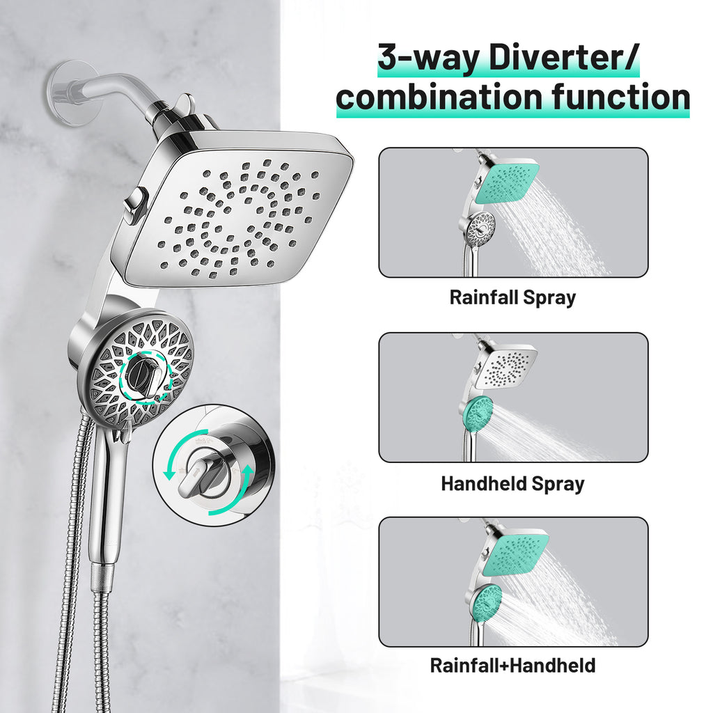 Magnetic 2-in-1 5-Spray  Adjustable Dual Shower Heads Wall Mount Fixed and Handheld Shower Head 2.5 GPM in Chrome