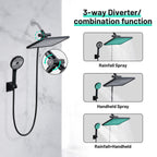 Rainfall Shower Head Combo 6-Spray 12 in. Wall Mount Dual Shower Heads and Handheld Shower Head with 1.8 GPM in Black
