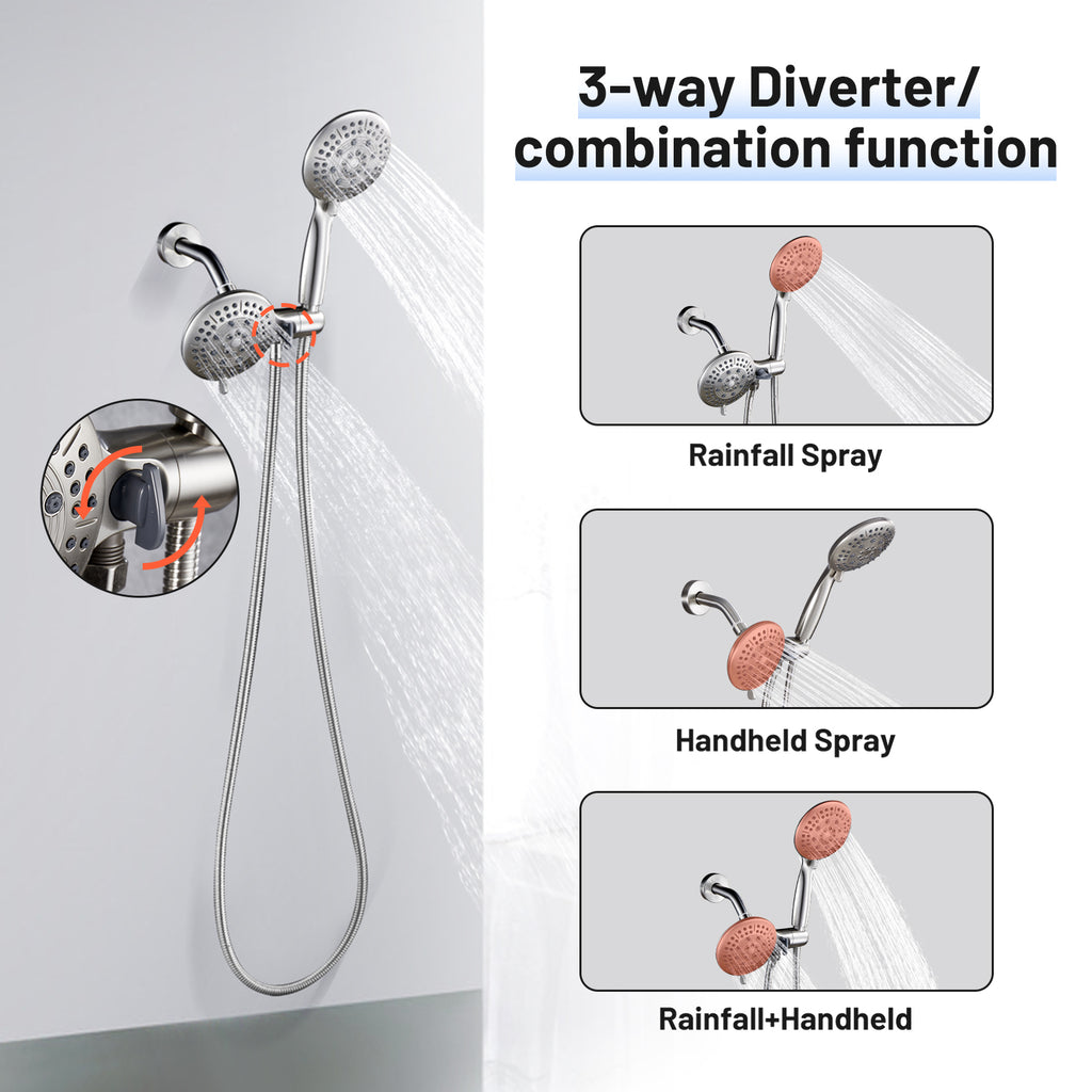 Rain 5-Spray Handheld Shower Combo Shower Faucet with Valve 1.8 GPM 4.7 " Adjustable Dual Shower Heads in Brushed Nickel