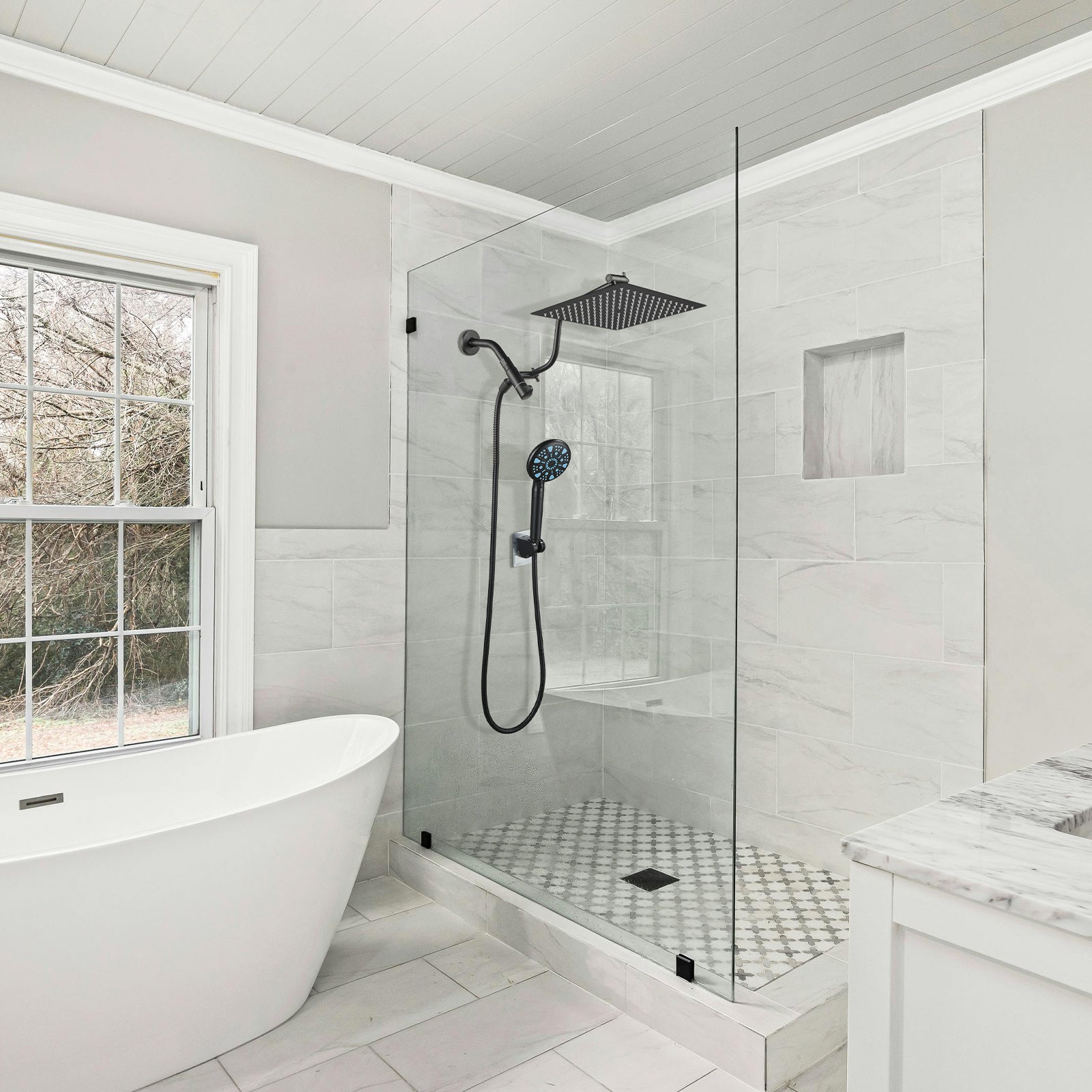 Rainfull 5-Spray Patterns 10 in. Wall Mount Dual Shower Heads and Handheld Shower Head 1.8 GPM in Matte Black
