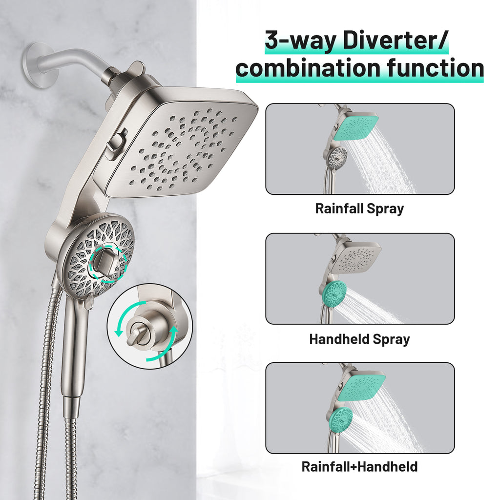 Magnetic 2-in-1 5-Spray Adjustable  Dual Shower Heads Wall Mount Fixed and Handheld Shower Head 2.5 GPM in Nickel