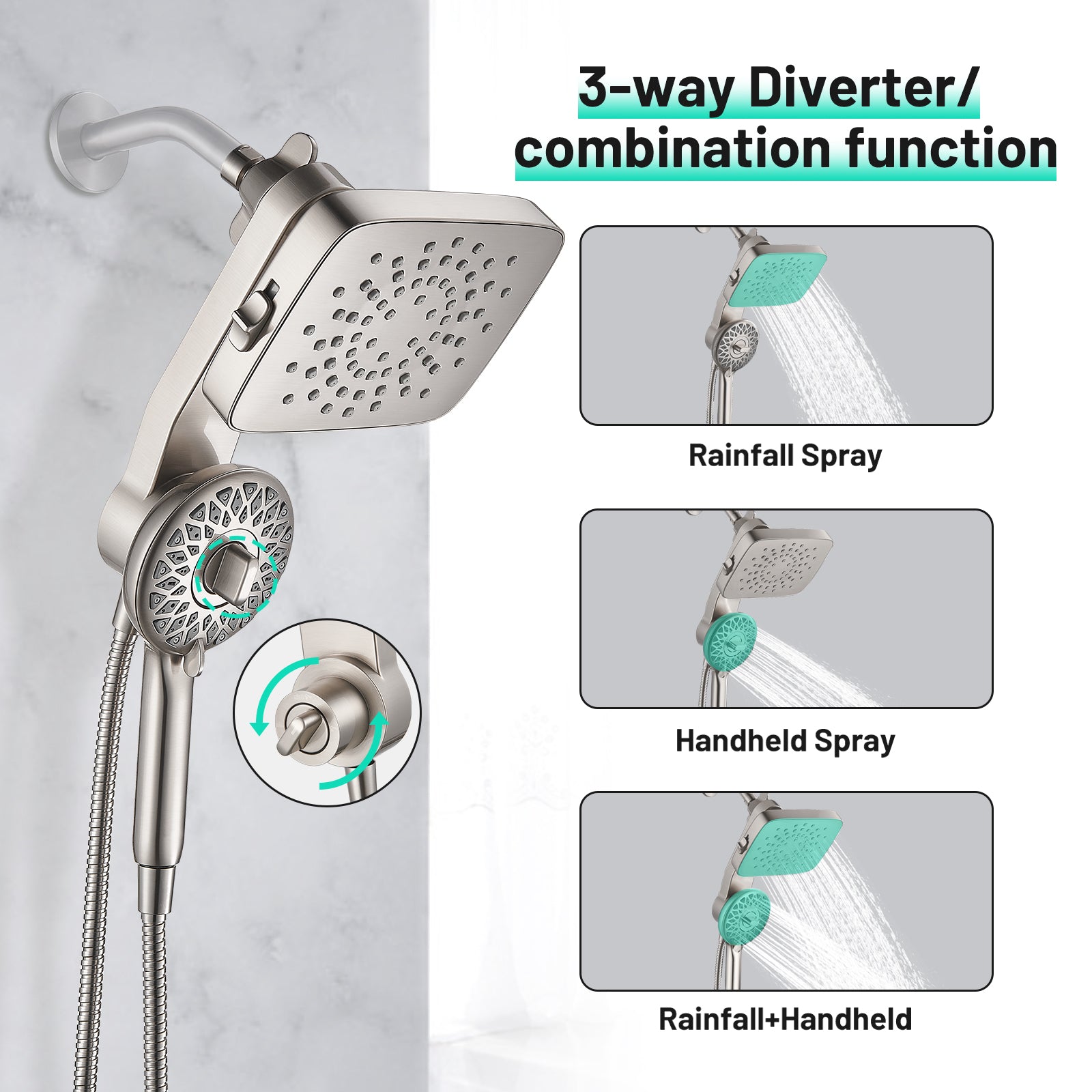 Magnetic 2-in-1 5-Spray Adjustable  Dual Shower Heads Wall Mount Fixed and Handheld Shower Head 2.5 GPM in Nickel