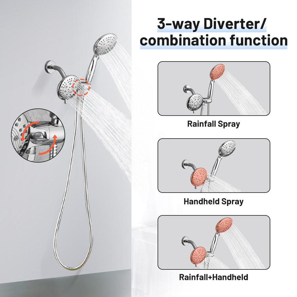 4.7 " Single Handle 5-Spray Shower Faucet Kit Handheld Combo with Valve 1.8 GPM Adjustable Dual Shower Heads in Chrome