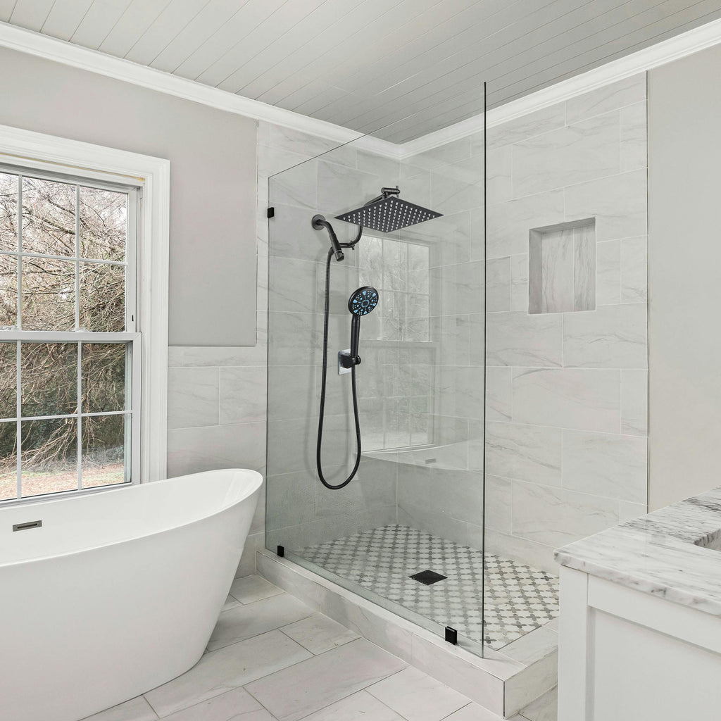 Rainfull 2-in-1 9-Spray Patterns Adjustable Wall Mount Shower Head with Filter 2.5 GPM and Handheld Shower Head in Black