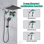 Rainfull 2-in-1 9-Spray Patterns Adjustable Fixed Shower Head with Filter 1.8 GPM and Handheld Shower Head in Black