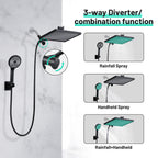 Rainfull 2-in-1 6-Spray 12 in. Wall Mount filtered Dual Shower Head Fixed and Handheld Shower Head 1.8  GPM in Black