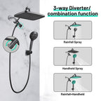 Rainfull 2-in-1 8-Spray Patterns with 1.8 GPM 12 in. Wall Mount Dual Shower Head and Handheld Shower Head in Black