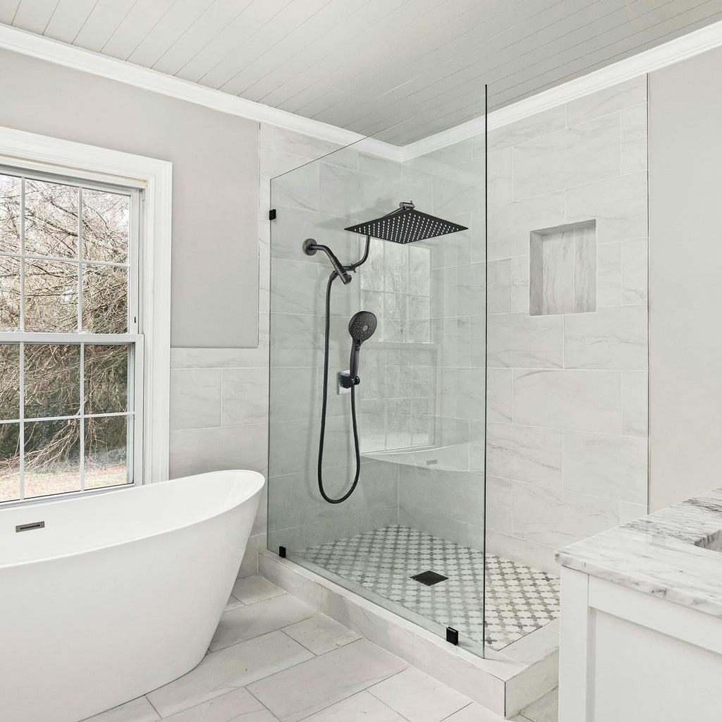 Rainfall Shower Head Combo 12-Spray 12 in. Wall Mount Dual Shower Heads and Handheld Shower Head with 1.8 GPM in Black