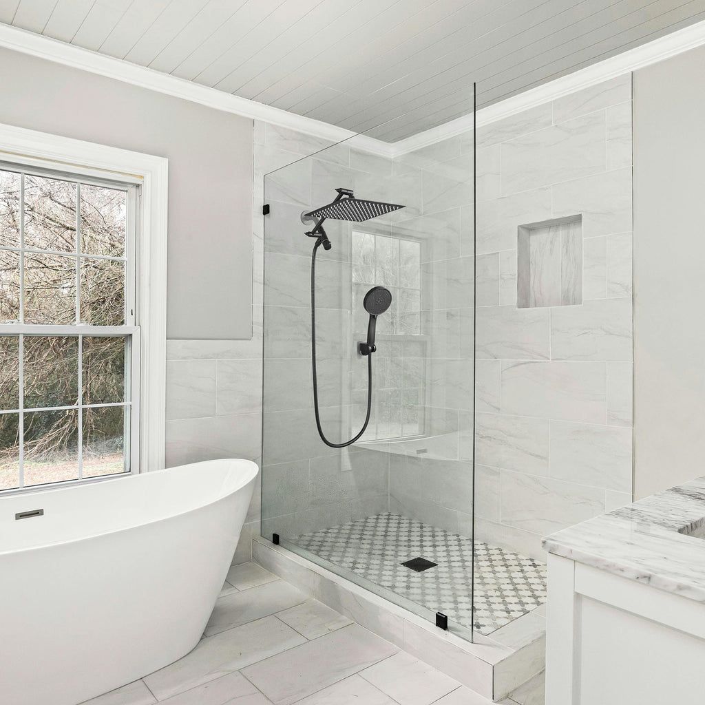 Rainfall Shower Head Combo 5-Spray 8 in. Wall Mount Dual Shower Heads and Handheld Shower Head with 1.8 GPM in Black