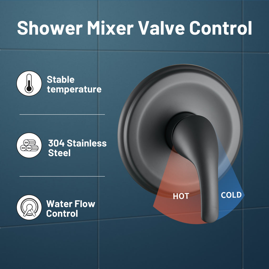 Rain Single Handle 5-Spray Tub Shower Faucet Handheld Combo with Valve 1.8 GPM Adjustable Dual shower Heads in Black