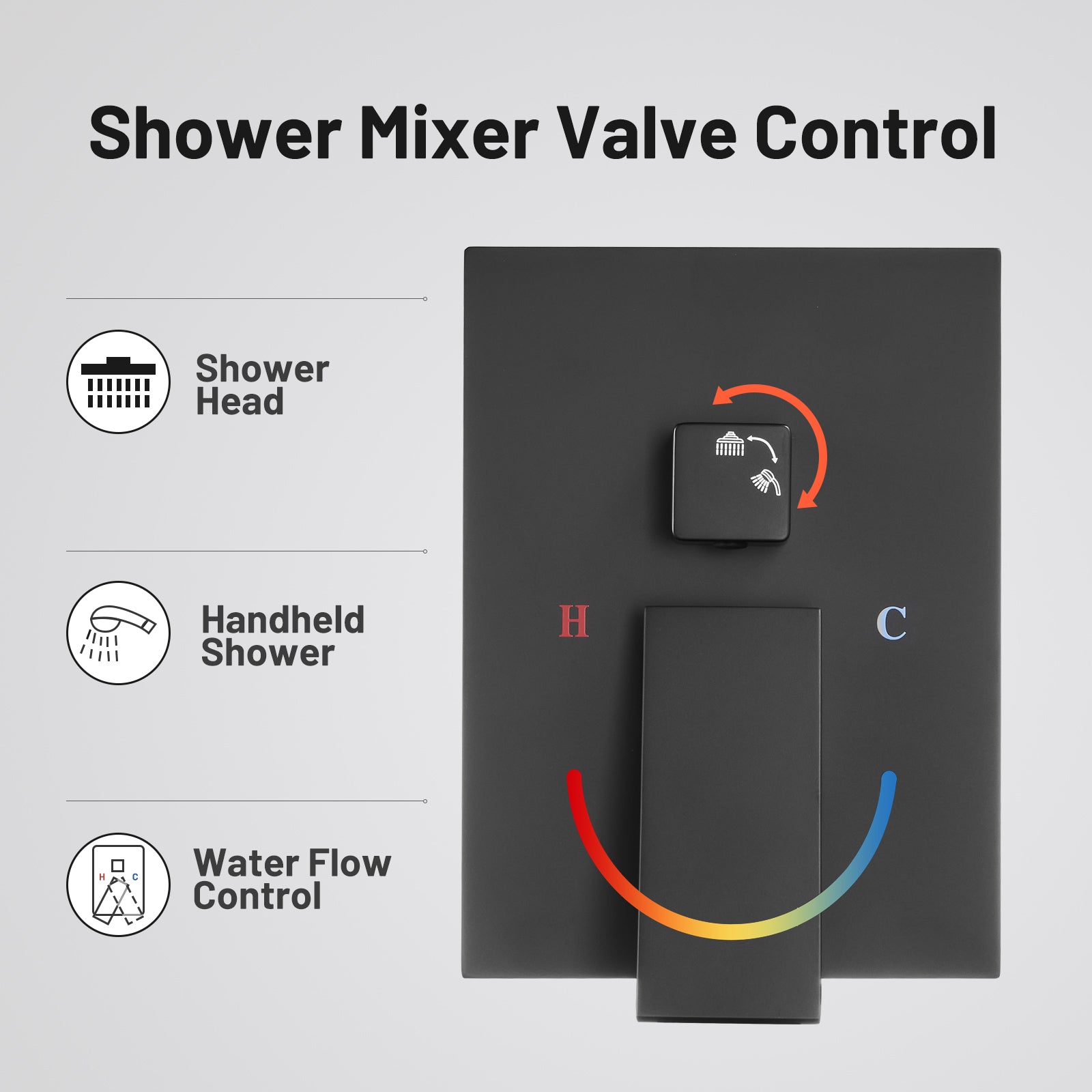 12 " Rain Single Handle 1-Spray Shower Faucet Kit Handheld Combo with Valve 1.8 GPM Adjustable Dual Shower Head in Black