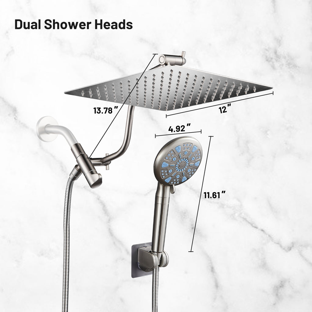 Rainfull 2-in-1 9-Spray Patterns Adjustable Wall Mount Shower Head with Filter 2.5 GPM and Handheld Shower Head in Nickel