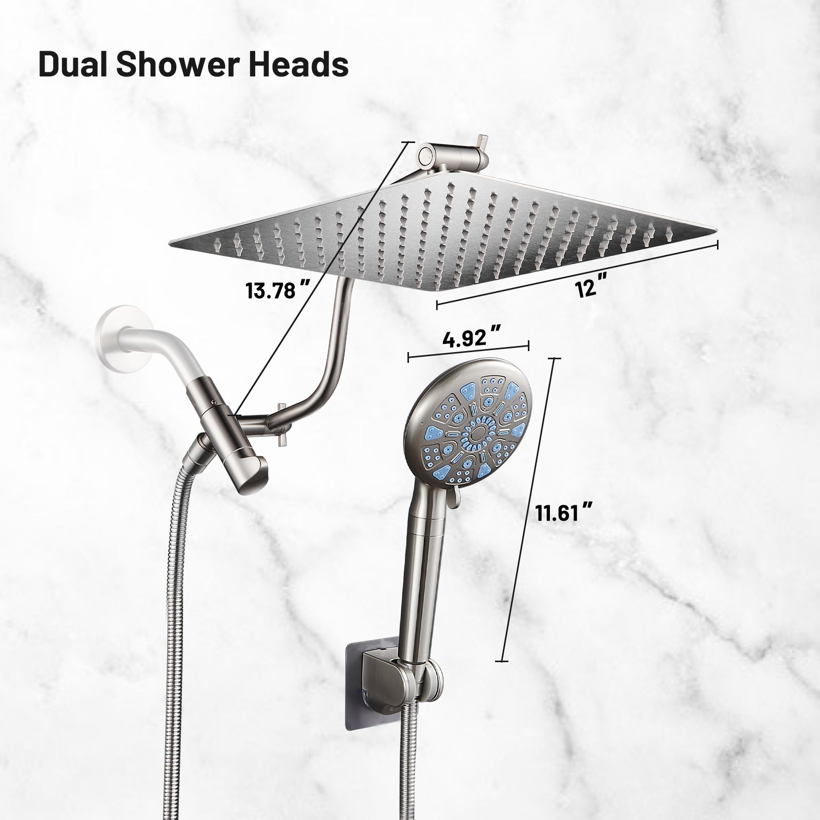 Rainfull 2-in-1 9-Spray Patterns Adjustable Wall Mount Shower Head with Filter 2.5 GPM and Handheld Shower Head in Nickel