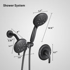 4.7 " Single Handle 5-Spray Shower Faucet Kit Handheld Combo with Valve 1.8 GPM Adjustable Dual Shower Heads in Black