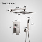 10 " Single Handle 2-Spray Shower Faucet Handheld Combo with Valve 1.8GPM Adjustable Dual Shower Head in Brushed Nickel