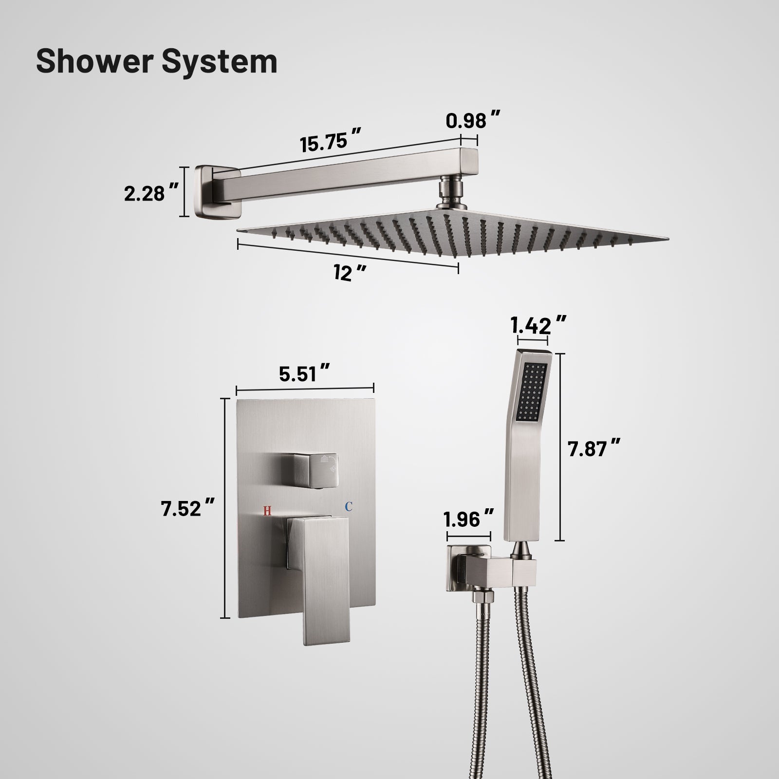 10 " Single Handle 2-Spray Shower Faucet Handheld Combo with Valve 1.8GPM Adjustable Dual Shower Head in Brushed Nickel