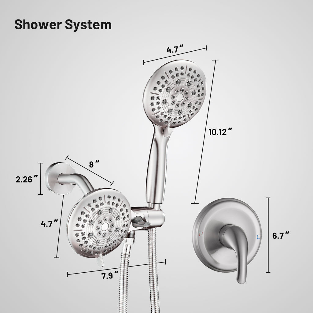 Rain 5-Spray Handheld Shower Combo Shower Faucet with Valve 1.8 GPM 4.7 " Adjustable Dual Shower Heads in Brushed Nickel