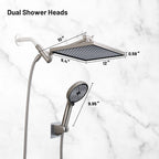 Rainfall Shower Head Combo 6-Spray 12 in. Wall Mount Dual Shower Heads and Handheld Head with 1.8 GPM in Brushed Nickel