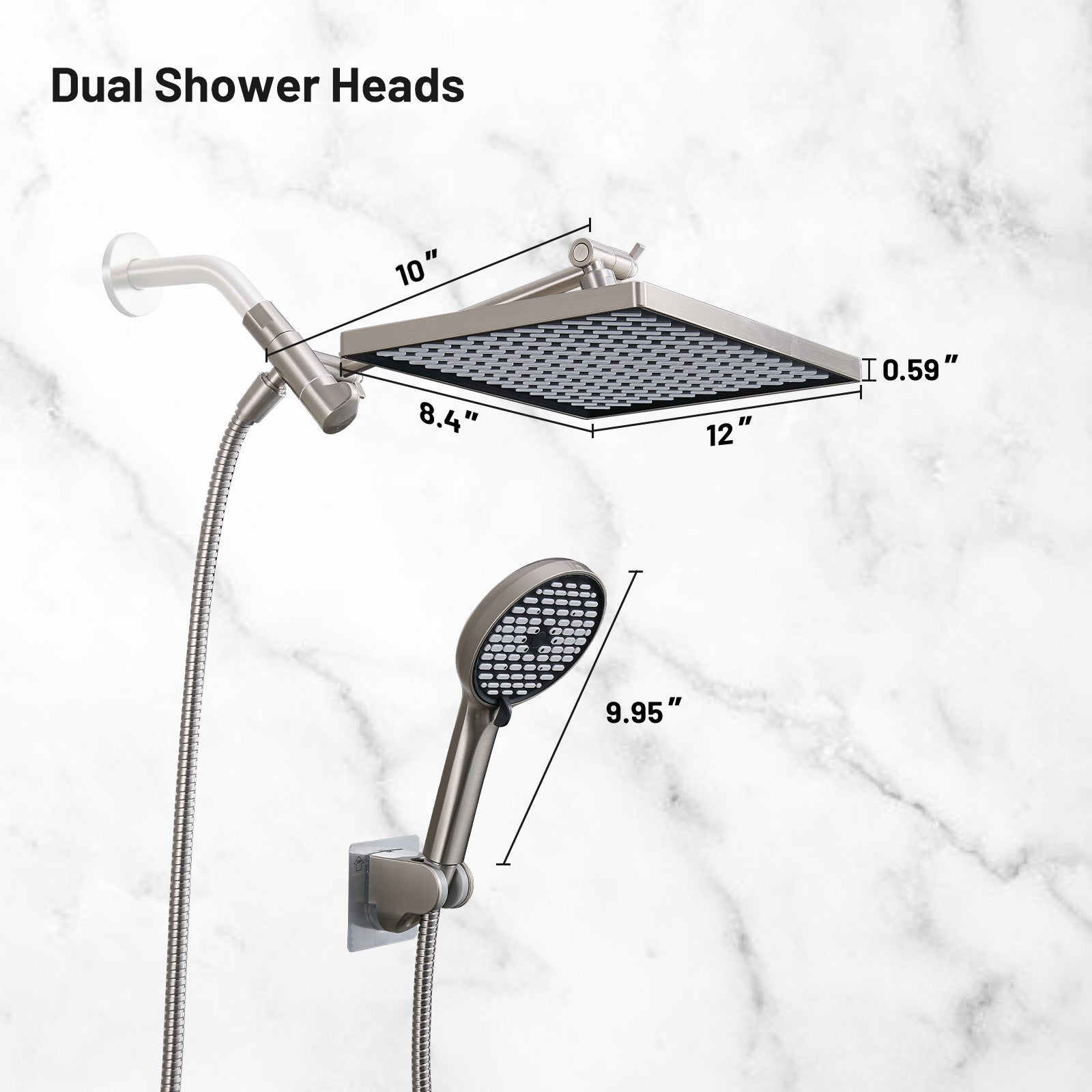 Rainfall Shower Head Combo 6-Spray 12 in. Wall Mount Dual Shower Heads and Handheld Head with 1.8 GPM in Brushed Nickel