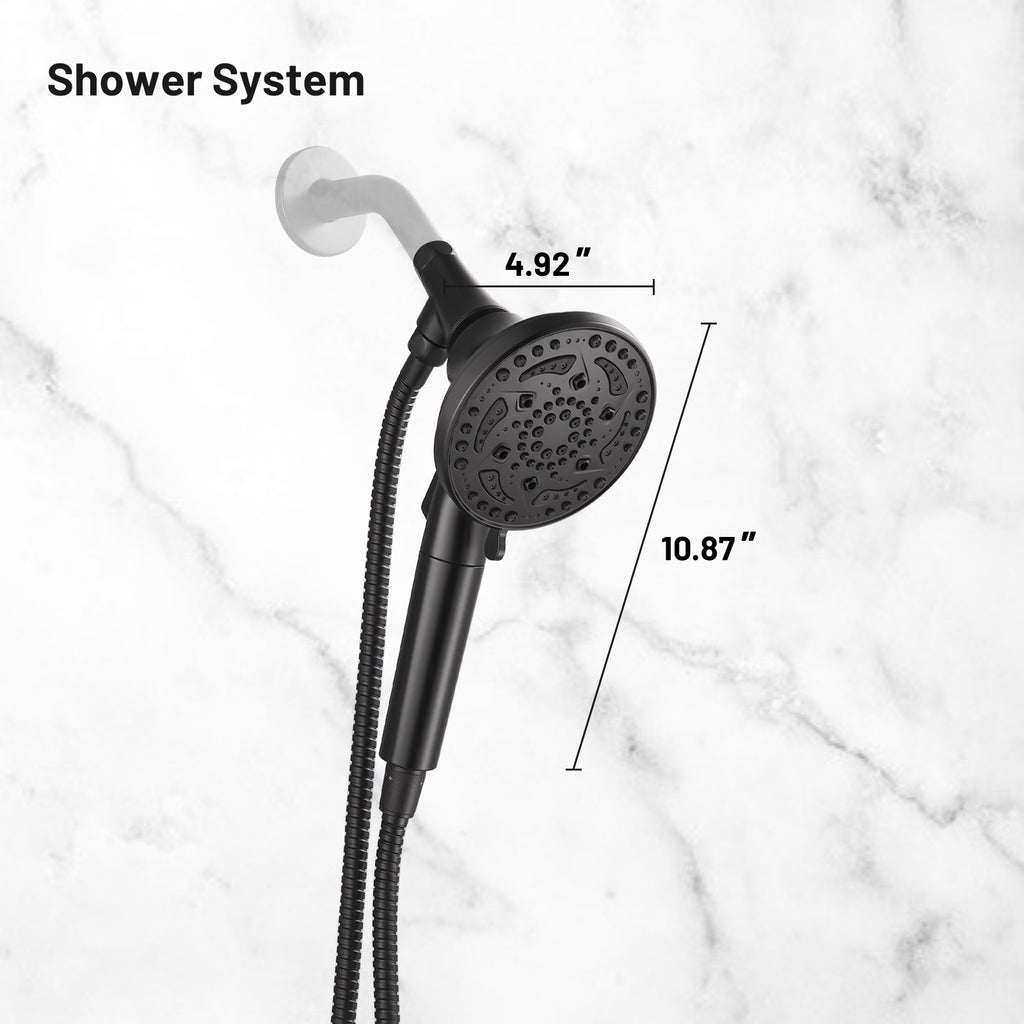 7-Spray Pattern 4.92 in. Wall Mount Handheld Shower Heads 1.8 GPM with Filter，Removable Shower hose in Matte Black