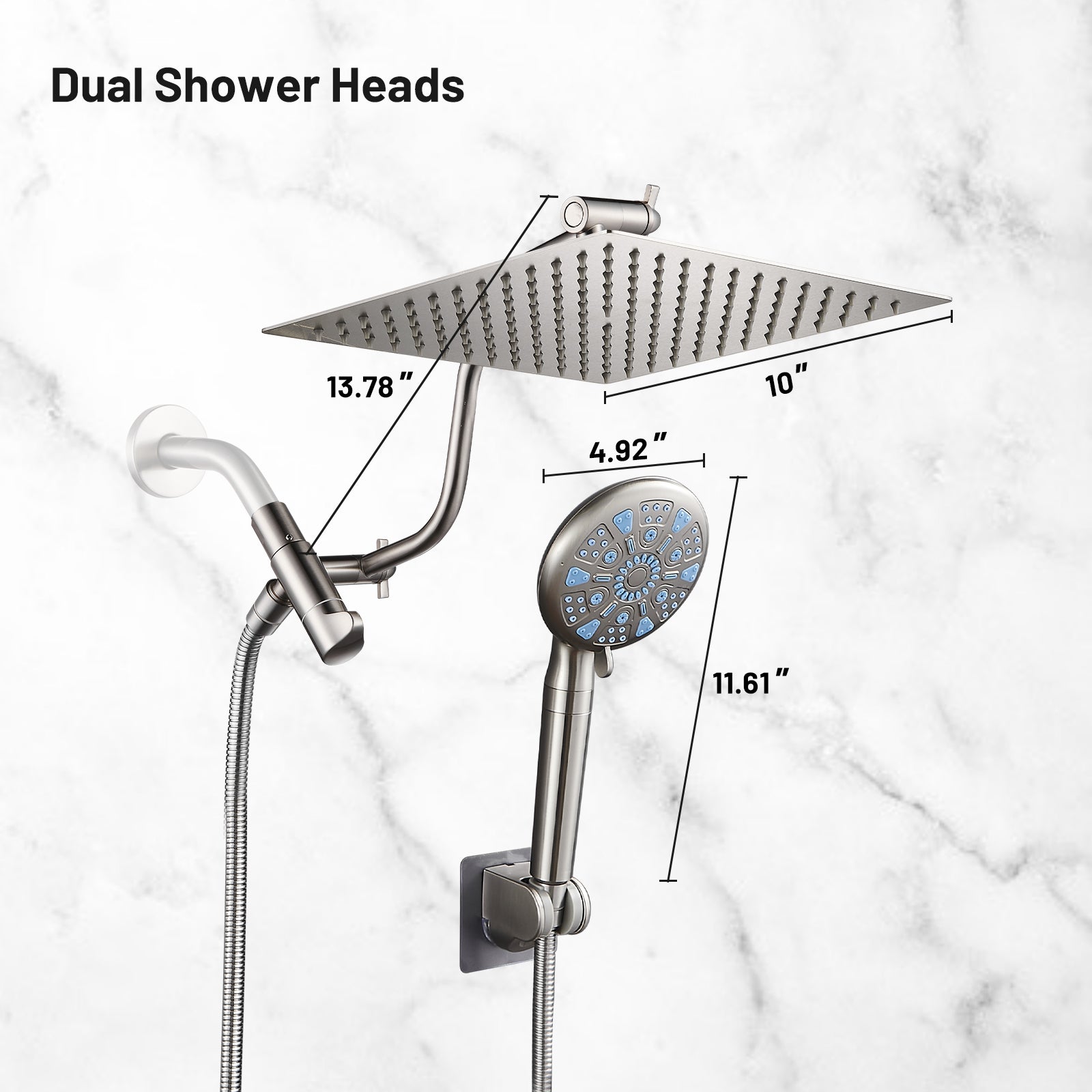 Rainfull 2-in-1 9-Spray Patterns Adjustable Wall Mount Shower Head with Filter 2.5 GPM and Handheld Shower Head in Nickel