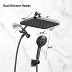 Rainfull 2-in-1 8-Spray Patterns with 1.8 GPM 12 in. Wall Mount Dual Shower Head and Handheld Shower Head in Black
