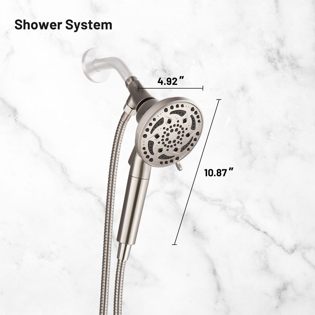 7-Spray Pattern 4.92 in. Wall Mount Handheld Shower Heads 1.8 GPM with Filter，Removable Shower hose in Brushed Nickel