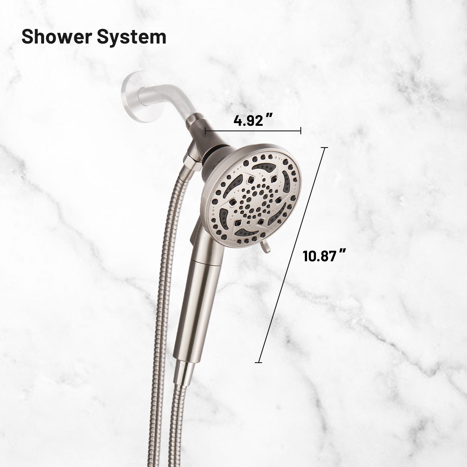 7-Spray Pattern 4.92 in. Wall Mount Handheld Shower Heads 1.8 GPM with Filter，Removable Shower hose in Brushed Nickel