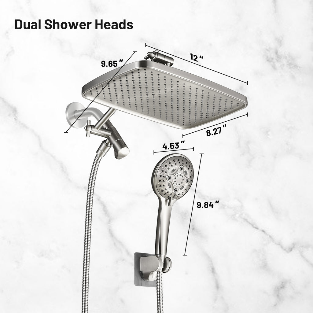 Rainfull 2-in-1 8-spray with 1.8 GPM 12 in.  Wall Mount Dual Shower Head and Handheld Shower Head in Brushed Nickel