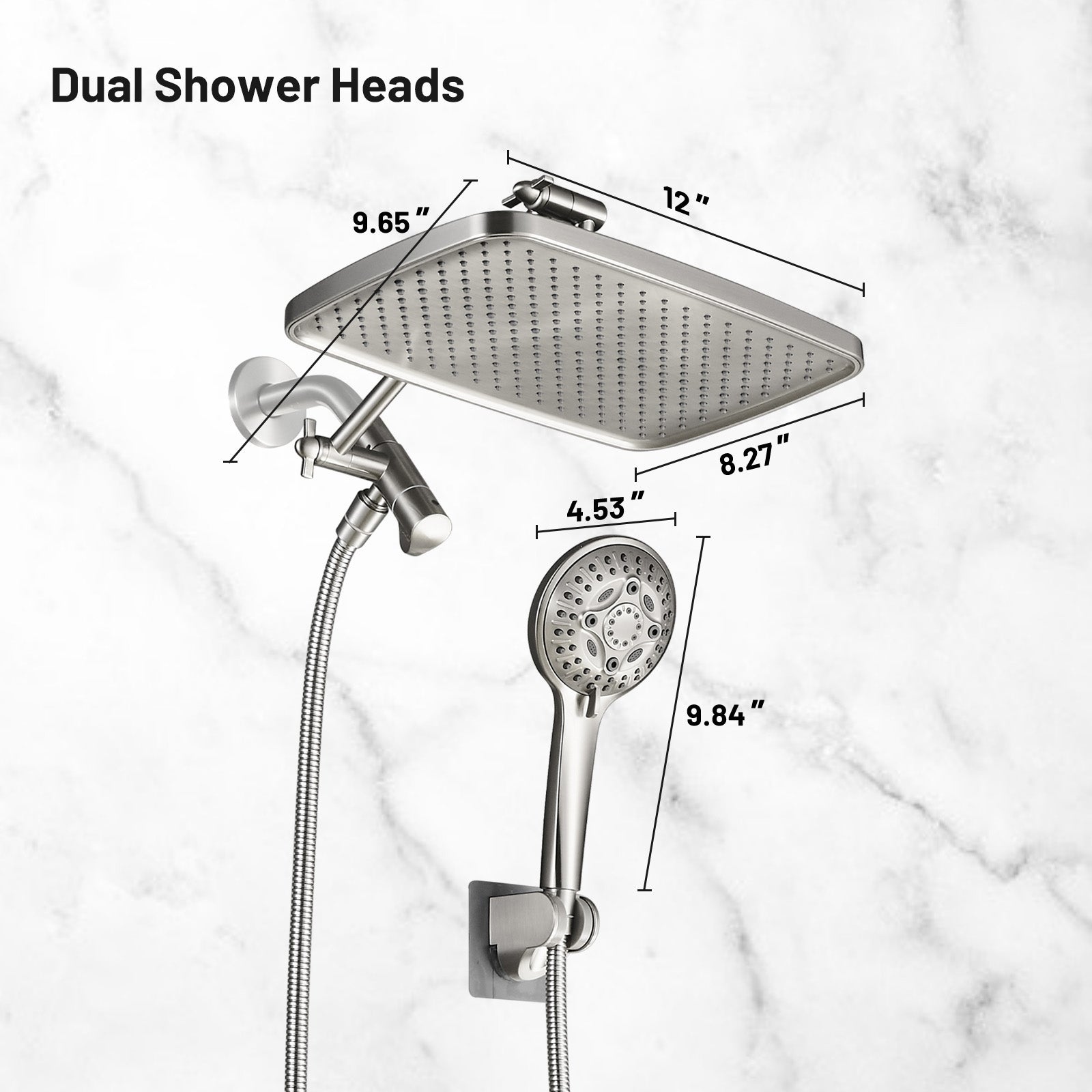 Rainfull 2-in-1 8-spray with 1.8 GPM 12 in.  Wall Mount Dual Shower Head and Handheld Shower Head in Brushed Nickel