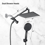 Rainfall Shower Head Combo 5-Spray 8 in. Wall Mount Dual Shower Heads and Handheld Shower Head with 1.8 GPM in Black