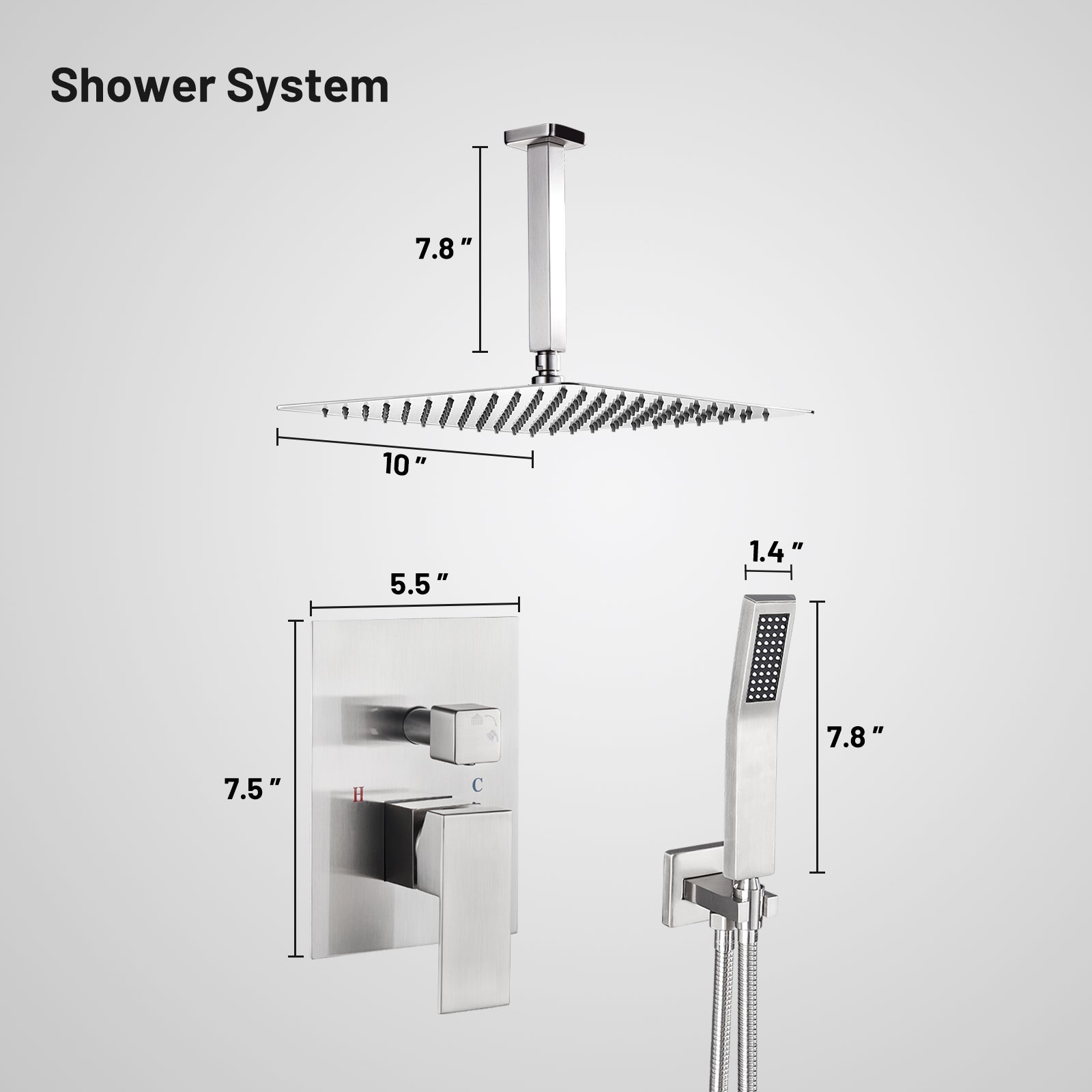 Rain Single Handle 1-Spray Shower Faucet 2.5 GPM 10 " with Valve Pressure Balance Dual Shower Heads in Brushed Nickel