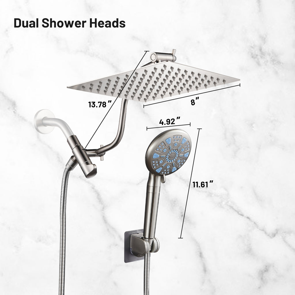 Rainfull 2-in-1 9-Spray Patterns Adjustable Wall Mount Shower Head with Filter 2.5 GPM and Handheld Shower Head in Nickel