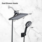 Rainfall Shower Head Combo 6-Spray 12 in. Wall Mount Dual Shower Heads and Handheld Shower Head with 1.8 GPM in Black