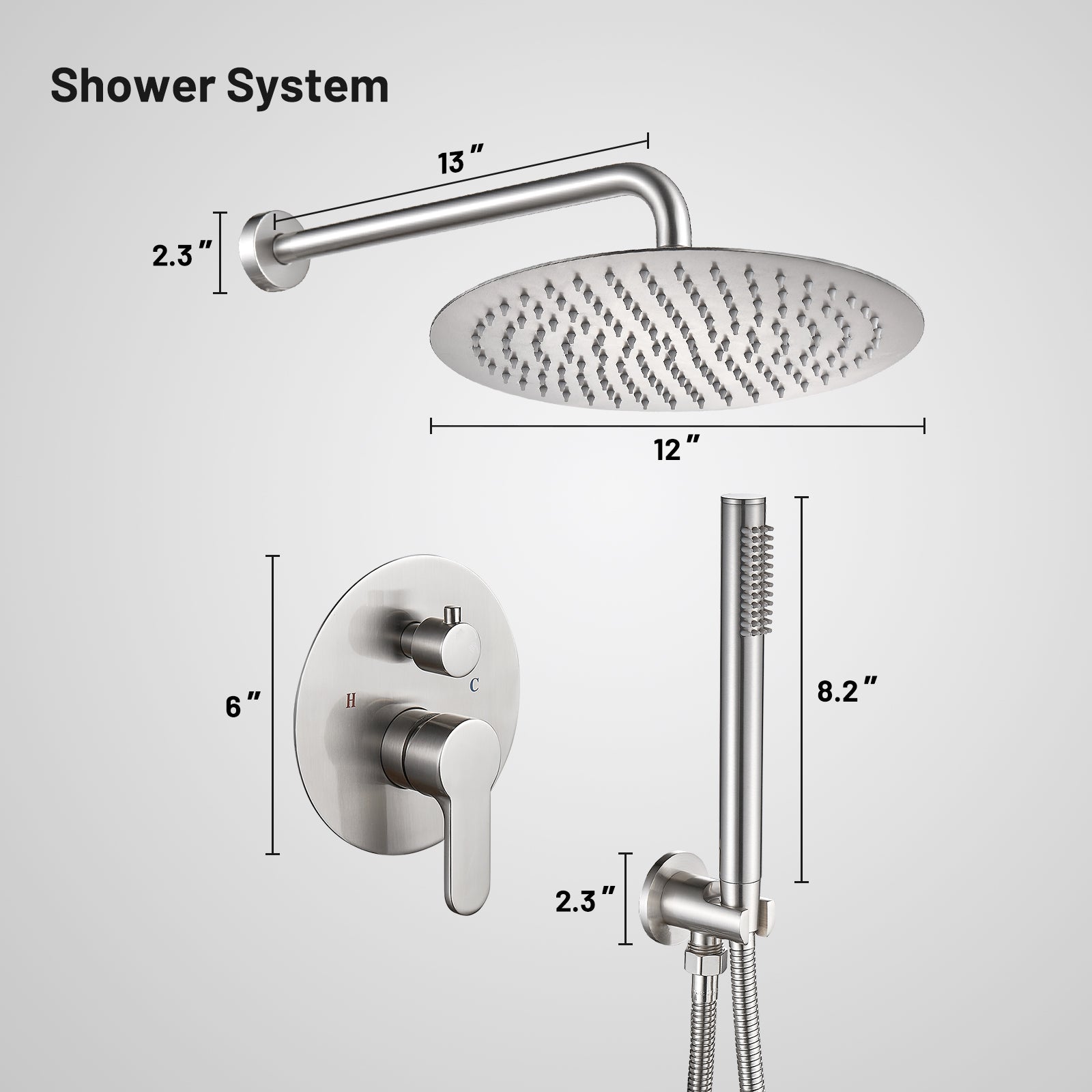 Rain Single Handle 1-Spray with Valve 1.8 GPM 12 " Shower Faucet Pressure Balance Dual Shower Heads in Brushed Nickel