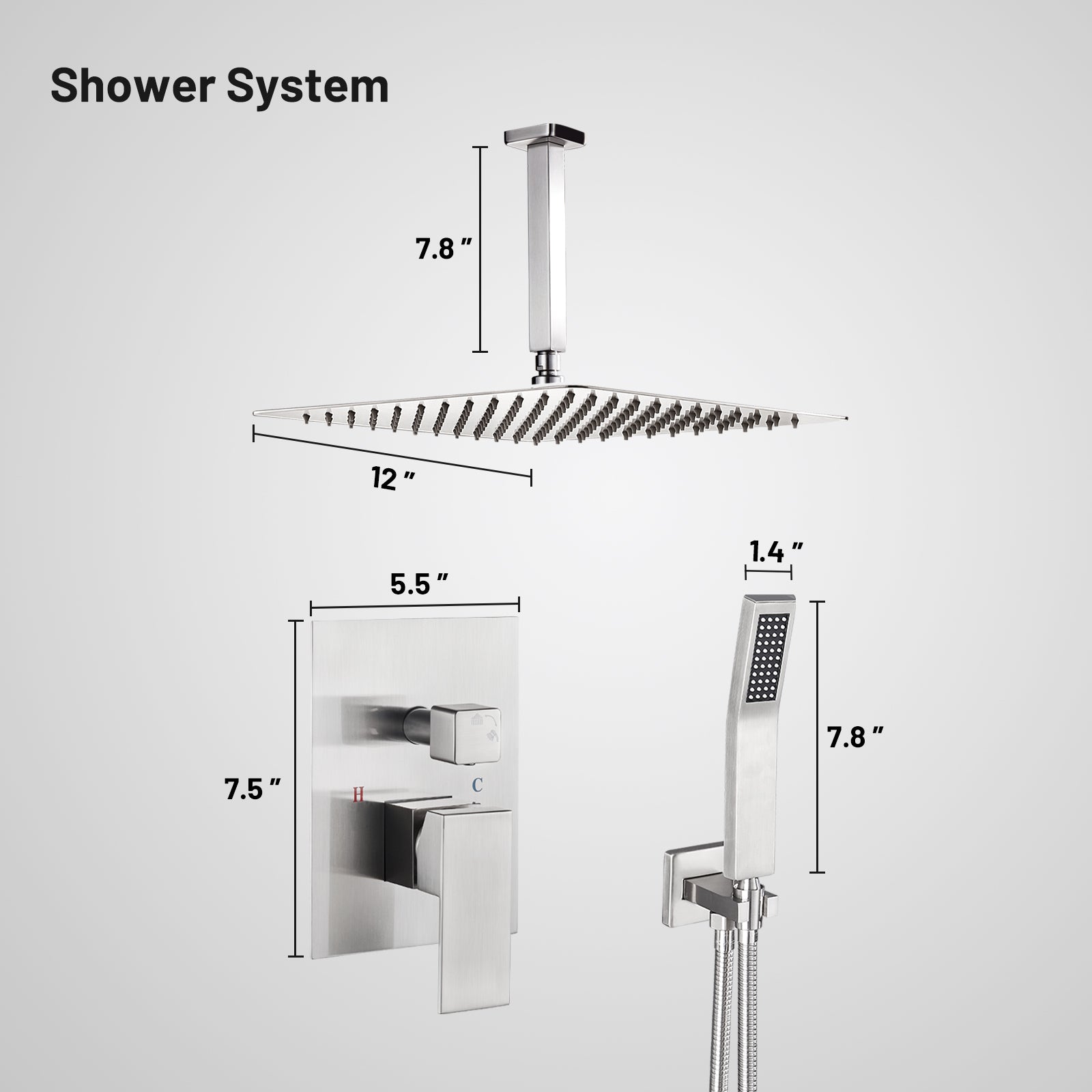 Rain Single Handle 1-Spray with Valve 1.8 GPM 12 " Shower Faucet Pressure Balance Dual Shower Heads in Brushed Nickel