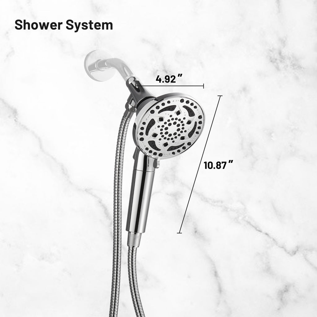 7-Spray Pattern 4.92 in. Wall Mount Handheld System Heads 1.8 GPM with Filter，Removable Shower hose in Chrome