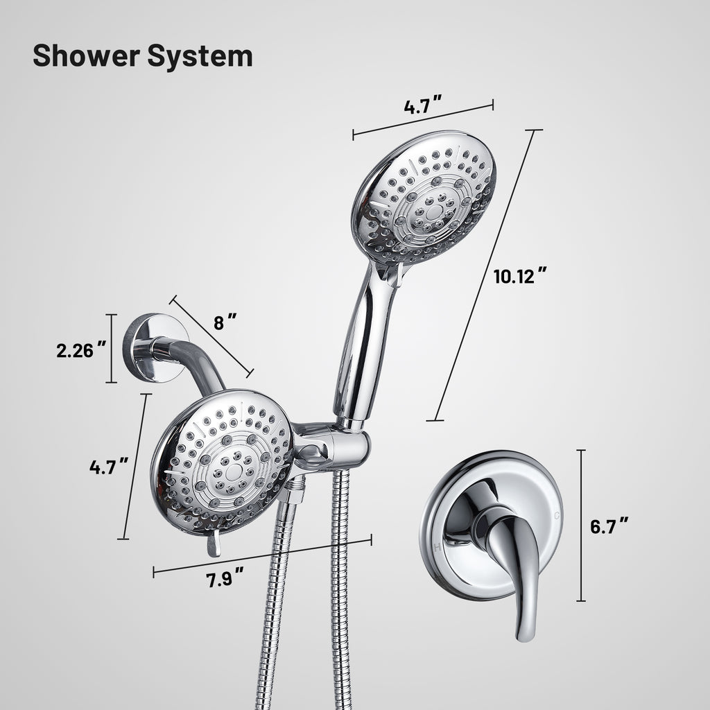 4.7 " Single Handle 5-Spray Shower Faucet Kit Handheld Combo with Valve 1.8 GPM Adjustable Dual Shower Heads in Chrome