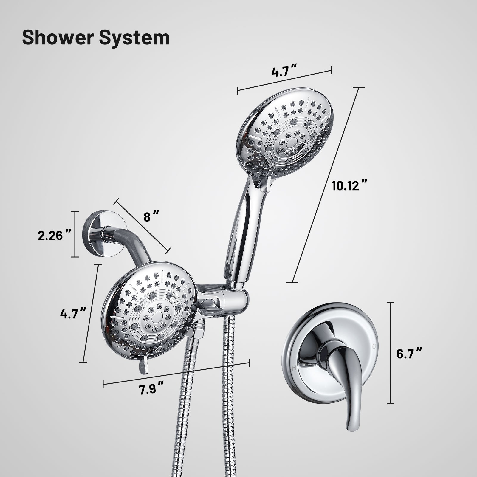 4.7 " Single Handle 5-Spray Shower Faucet Kit Handheld Combo with Valve 1.8 GPM Adjustable Dual Shower Heads in Chrome