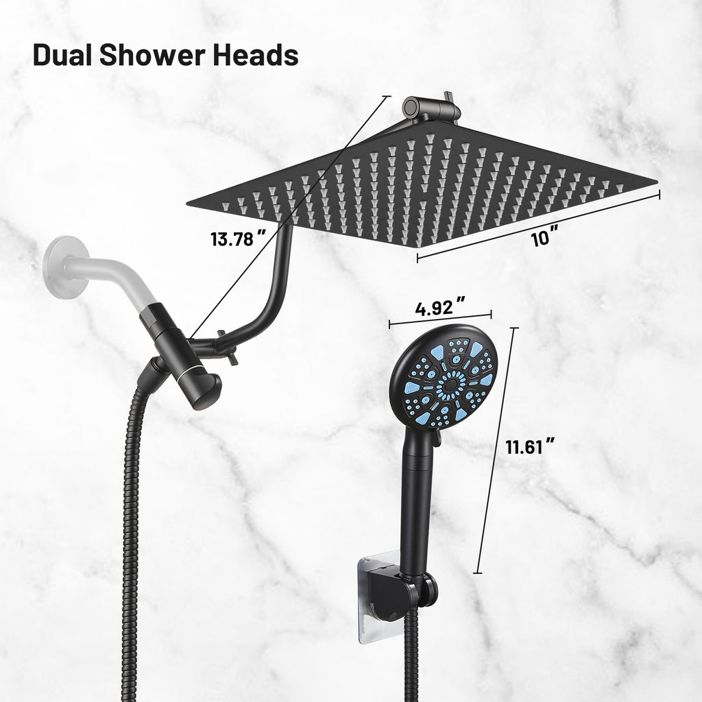 Rainfull 2-in-1 9-Spray Patterns Adjustable Wall Mount Shower Head with Filter 2.5 GPM and Handheld Shower Head in Black