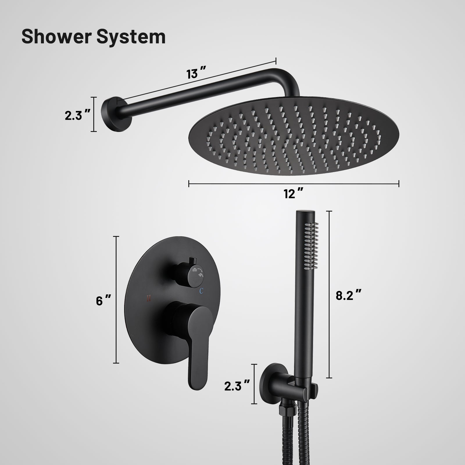 Rain Single Handle 1-Spray with Valve 1.8 GPM 12 " Shower Faucet Pressure Balance Dual Shower Heads in Black