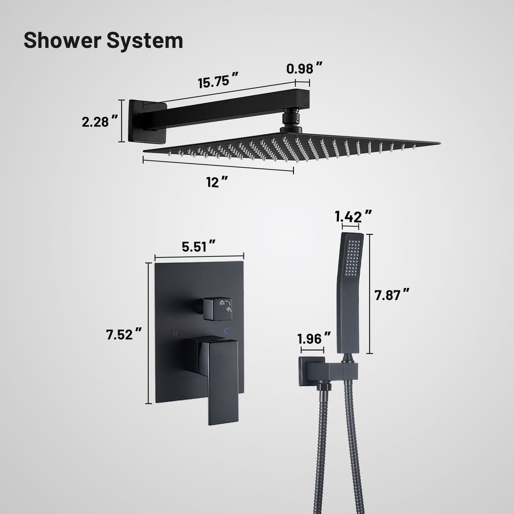 Rain Single Handle 2-Spray 10 in. Shower Faucet Handheld Combo with Valve 1.8 GPM Adjustable Dual Shower Heads in Black