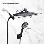 Rainfull 2-in-1 6-Spray 12 in. Wall Mount filtered Dual Shower Head Fixed and Handheld Shower Head 1.8  GPM in Black