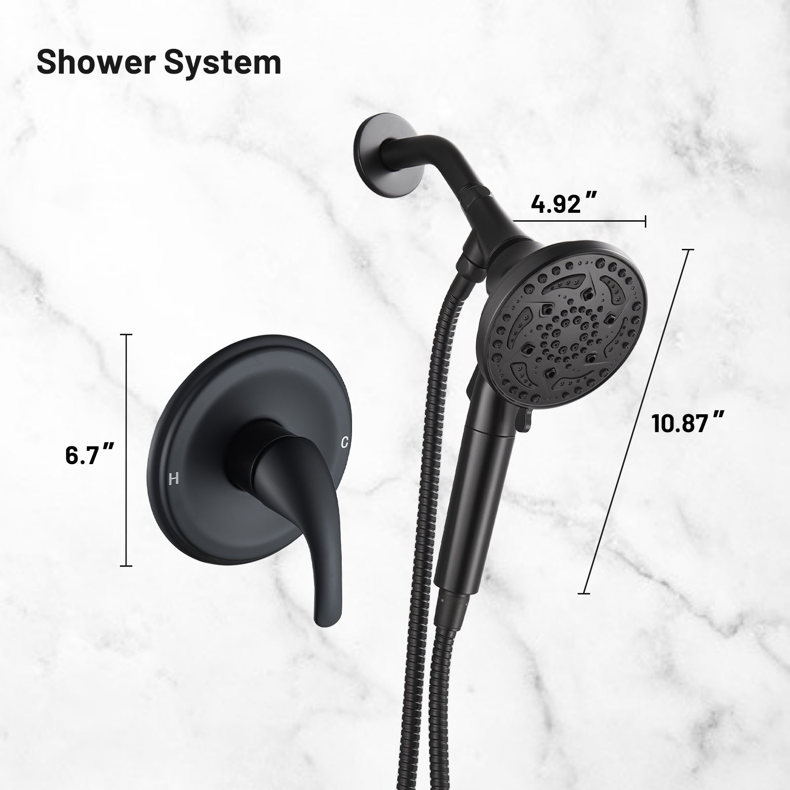 Rainfull 7-Spray Handheld Shower Faucet Kit with Valve 1.8 GPM and 4.9 in. Adjustable Filtered Shower Head in Black