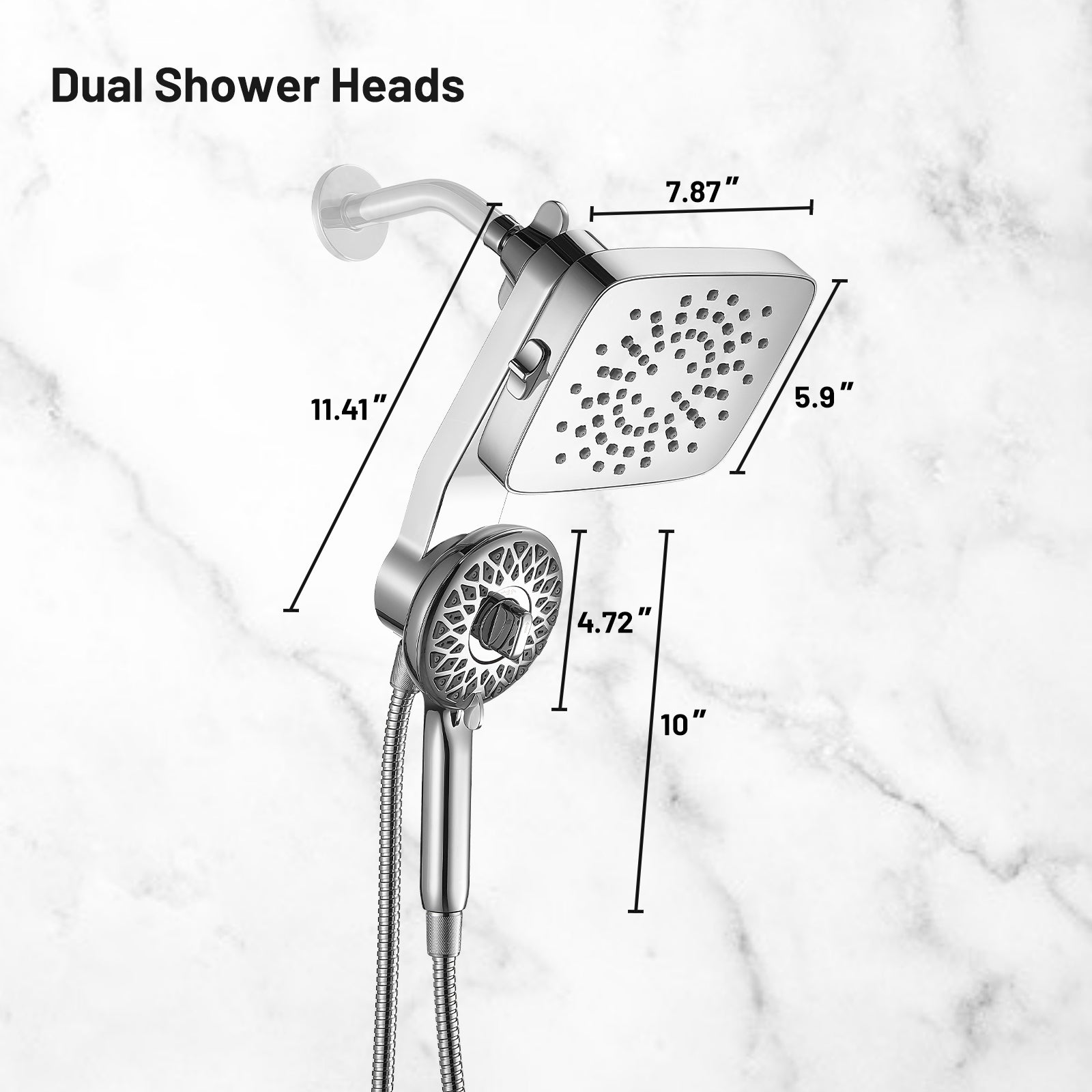 Magnetic 2-in-1 5-Spray  Adjustable Dual Shower Heads Wall Mount Fixed and Handheld Shower Head 2.5 GPM in Chrome